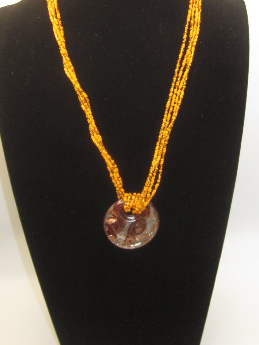 Seed Bead and Glass Pendant Necklace - Picture 2 of 4